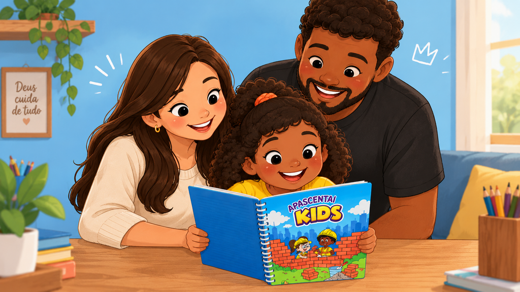 Família lendo o Apascentai Kids